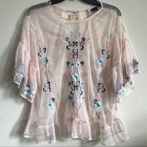 Kaari Blue Mesh Blouse